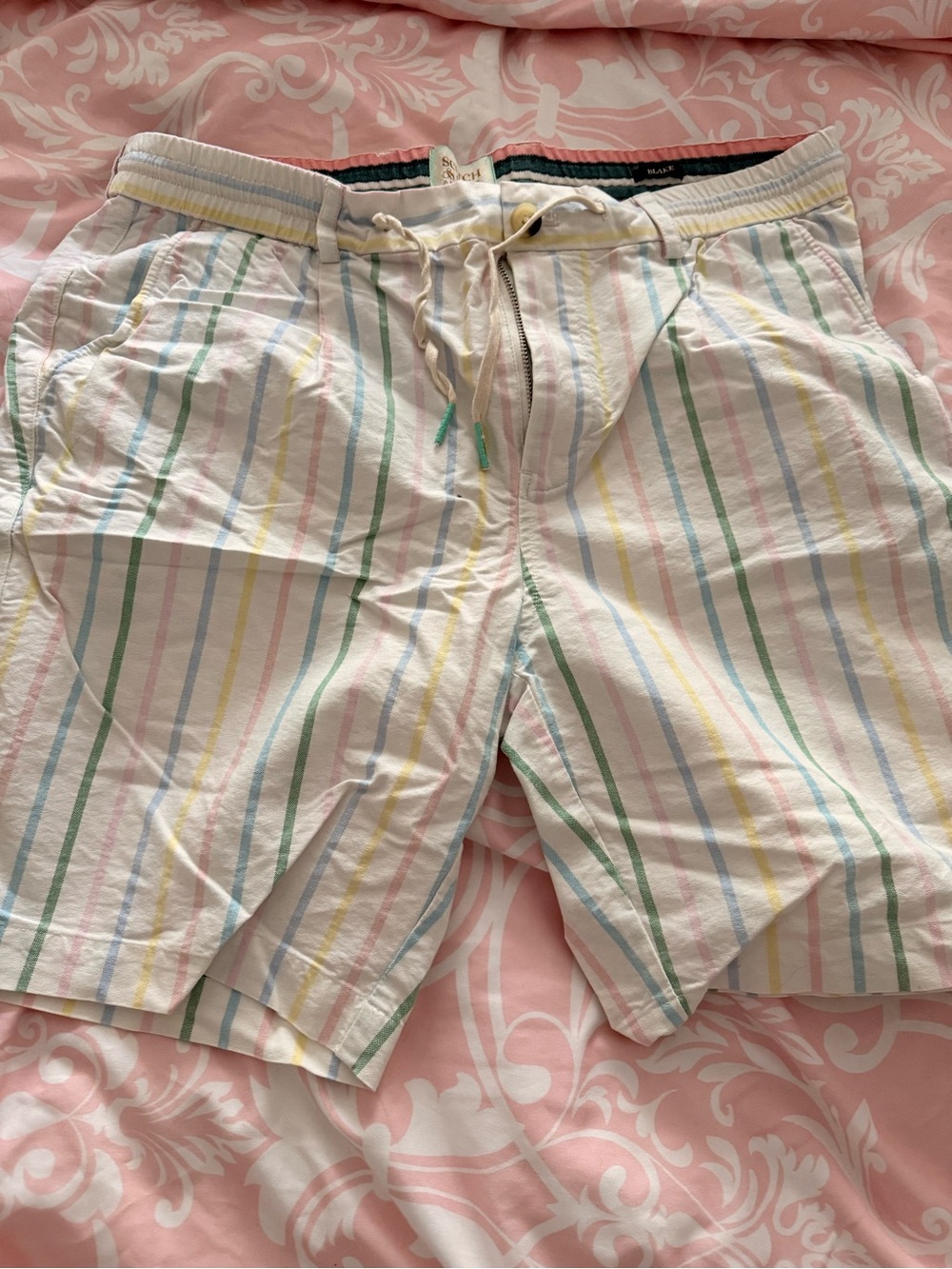 Scotch & Soda White Striped Cotton Flat Front Shorts